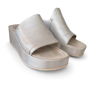 NAKED FEET Reno Platform Slide Sandal In Silver Leather iridescent 7.5
